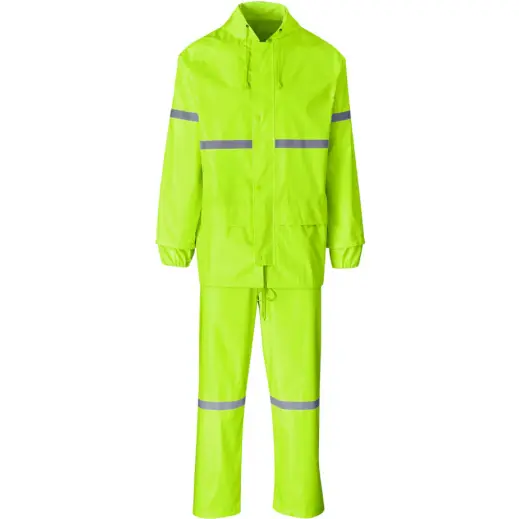 Outdoor Hi-Viz Reflective Polyester PVC Rainsuit Lime Green